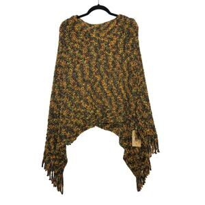 NWT Twig & Arrow Knit Poncho 70s Colors Fringe One Size Boho Fall Top